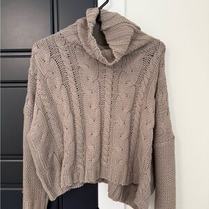 Love Tree Cable Knit Cowl Sweater in Taupe